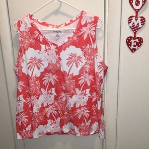 Coral Bay Coral Pink and White Floral Tank Top PXL COTTON